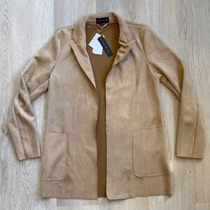 PREMISE Faux Suede Open-Front Blazer — Business Casual Essential